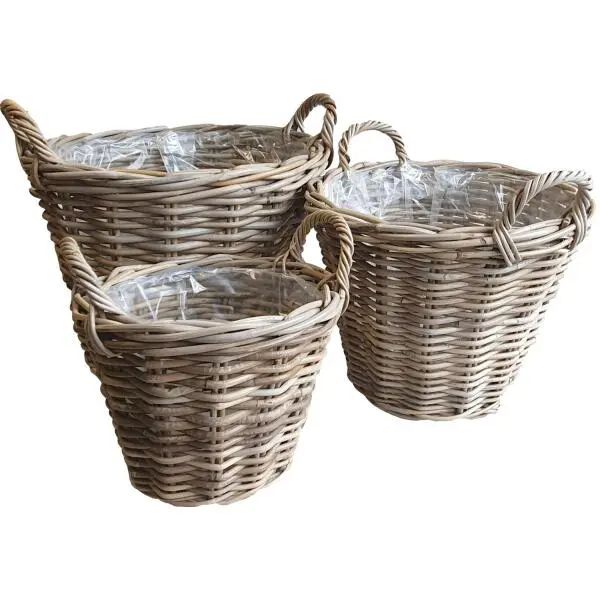 Rieten Manden - Set Van 3 Stuks 1 Rieten Manden - Set Van 3 Stuks