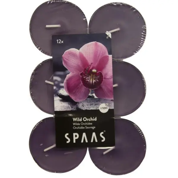 Spaas Theelicht Maxi Wilde Orchidee - 10 Uren - Set Van 12 Stuks 1 Spaas Theelicht Maxi Wilde Orchidee - 10 Uren - Set Van 12 Stuks