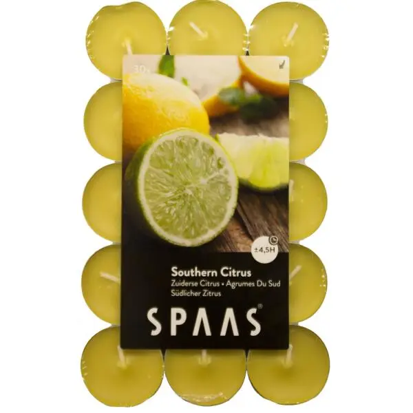 Spaas Theelicht Zuiderse Citrus - 4,5 Uren - Set Van 30 Stuks 1 Spaas Theelicht Zuiderse Citrus - 4,5 Uren - Set Van 30 Stuks