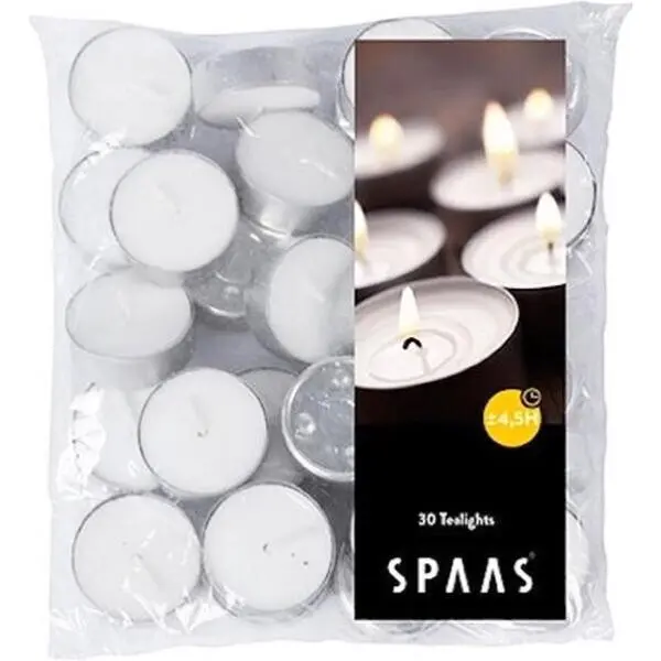 Spaas Theelichtjes - 4,5 Branduren - Set Van 30 Stuks 1 Spaas Theelichtjes - 4,5 Branduren - Set Van 30 Stuks